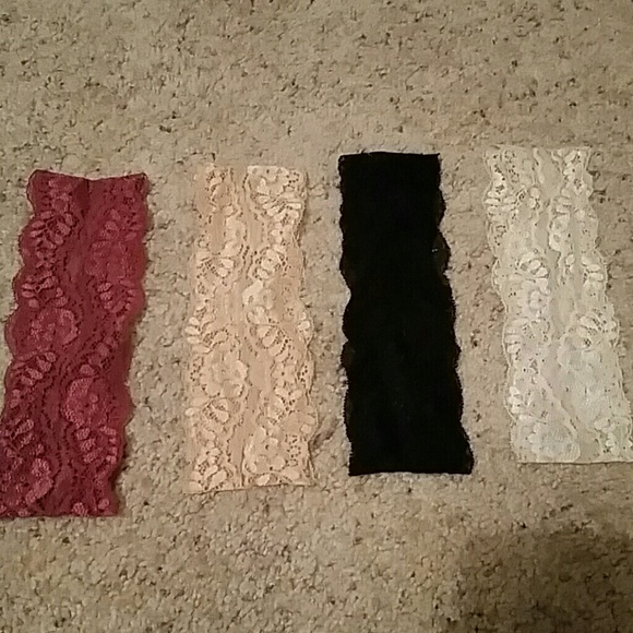 Four lace headbands - black, white, nude, rose