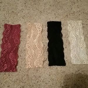 Four lace headbands - black, white, nude, rose