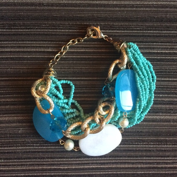 Turquoise white and gold bracelet