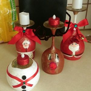 Painted candle holders Christmas