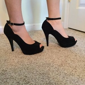 Shoes - ππ Black Faux Suede Peep Toe Heels ππ Shoes - ππ Black Faux Suede Peep Toe Heels ππ
