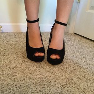 Shoes - ππ Black Faux Suede Peep Toe Heels ππ Shoes - ππ Black Faux Suede Peep Toe Heels ππ