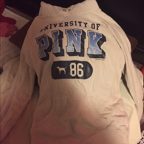 PINK . Hoodie . It's worn and in fair condition .
