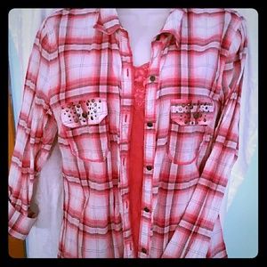 Long sleeve button down with matching tank top.