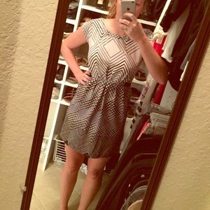 White, grey, black stripped cocktail dress