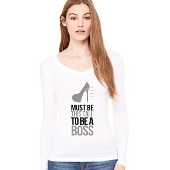 Must Be this Tall to be a Boss Long Sleeve Vneck - Picture 1 of 1