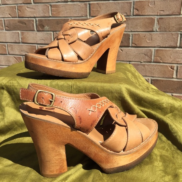 Report "Portia" Tan Leather Strap Platform Heels
