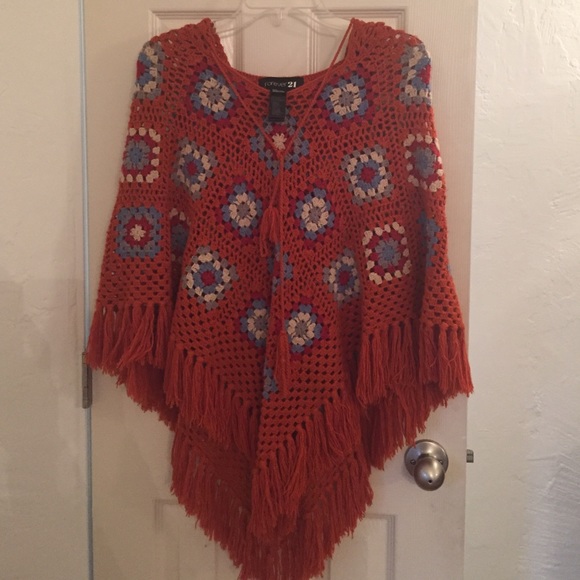 Burnt Orange Poncho w/ Hood