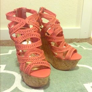 Dollhouse coral strapped wedges