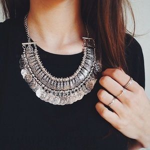 silver boho coin necklace