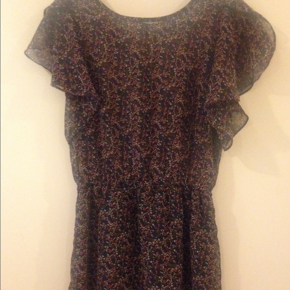 Butterfly sleeve floral chiffon dress