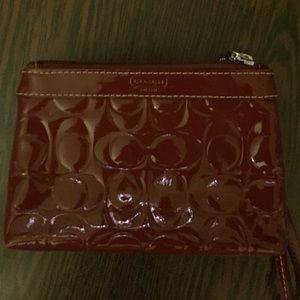 Authentic red patent leather coach wristlet