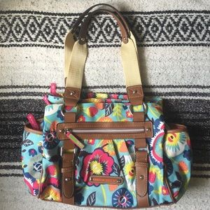 NWOT Lily Bloom 7 Pcket Flower/Fruit Print Handbag