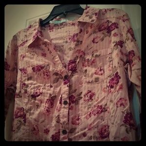 Pink floral long sleeve buttonup shirt