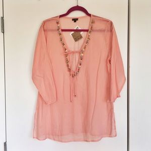 NWT Pink Sheer Beach Tunic Cover-Up Size L
