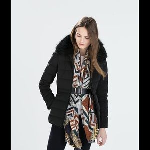 Zara fitted down jacket with furry collar