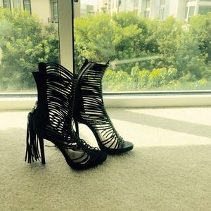 Black caged sandal booties