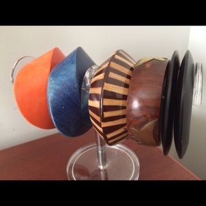 Colorful wooden bangle bracelets.