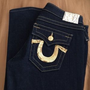 True religion jeans with gold sequins