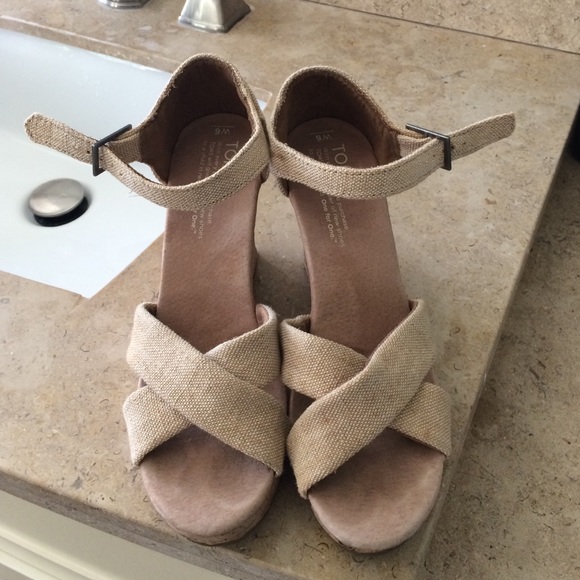 Toms Sierra canvas cork strappy wedges