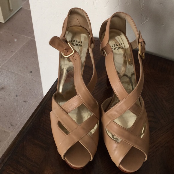 Stuart Weitzman, nude leather platform heels