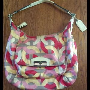 Authentic COACH Signature Handbag Pink*White*Gray