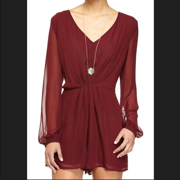 Cotton On Sheer Sleeve Burgundy Romper