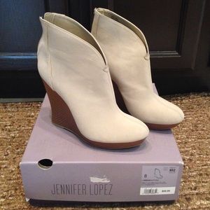 Jennifer Lopez Cream Wedge Booties