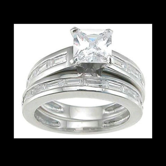 Princess Cut CZ Genuine .925 Sterling Bridal Set