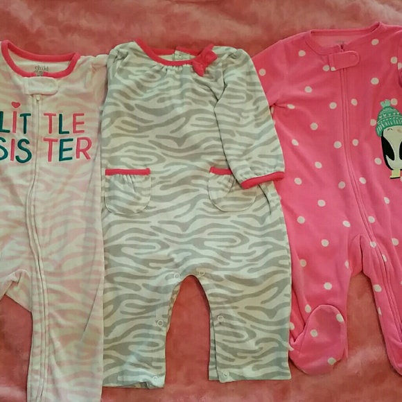 3 carters 6-9 month fleece outfits.