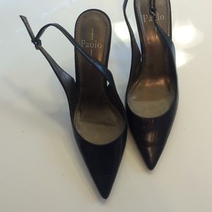 Linea Paolo Navy Blue Leather Sling-Back Pumps 9