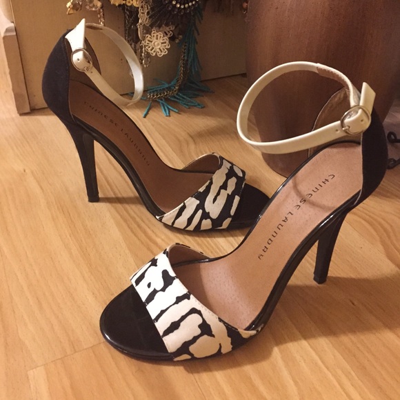 Black and white ankle strap Chinese Laundry heels