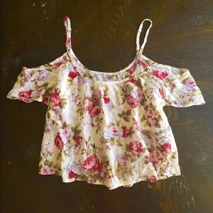 Cropped Cold Shoulder Floral Print Top