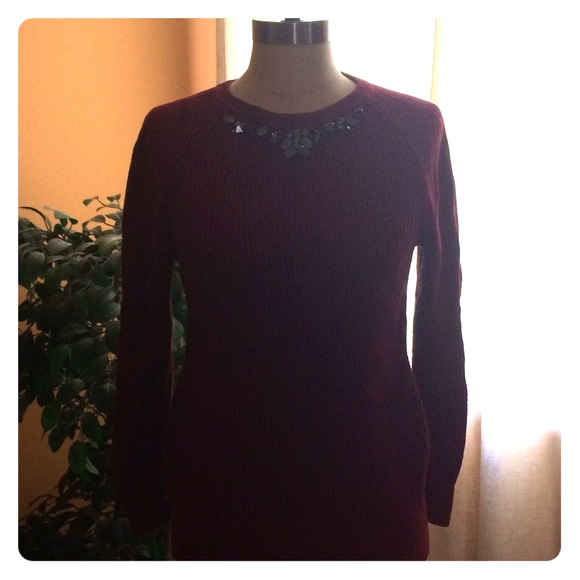 LOFT Burgundy Jeweled Sweater