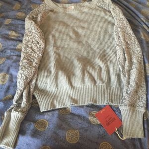 Grey Lace Sleeve Sweater