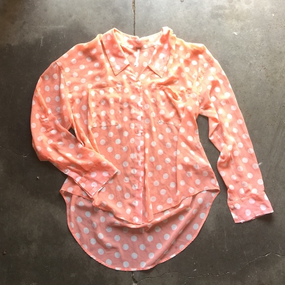 Free People Tops - Free People Polka Dot Blouse Peach & White M