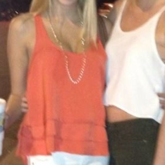 Orange high low ruffle tank - Picture 1 of 3