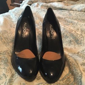 Black patent leather heels