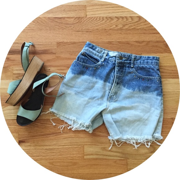 Vintage High Waisted Dip-Dye Cut Offs by Guess