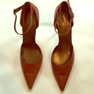 Brown leather Nine West ankle strap pumps