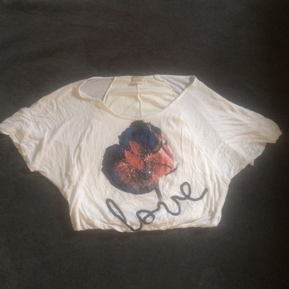 White crop top with jeweled flower on front