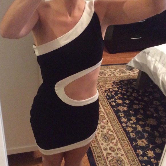 Little Black Dress, White Hemlines, side cut out