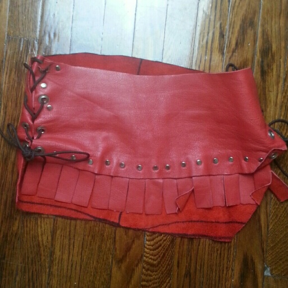 Leather red diy ooak wasteland skirt