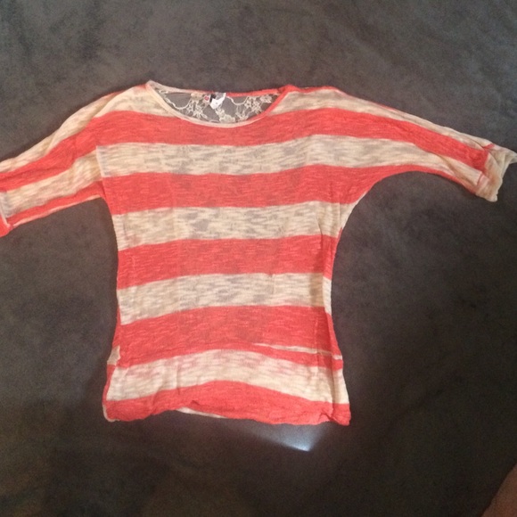 Coral and tan striped top
