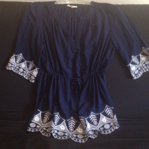 Women's navy blue chiffon top - Picture 3 of 3