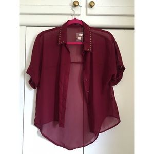Burgundy studded sheer blouse