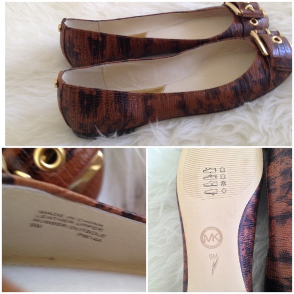 Michael Kors Faux Brown Snakeskin Buckle  Flats - Picture 3 of 3