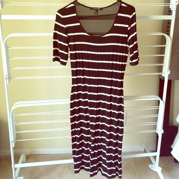 Black & White Striped Bodycon Midi Dress