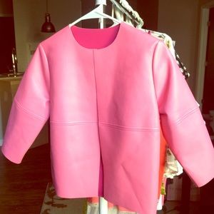 pink leather jacket