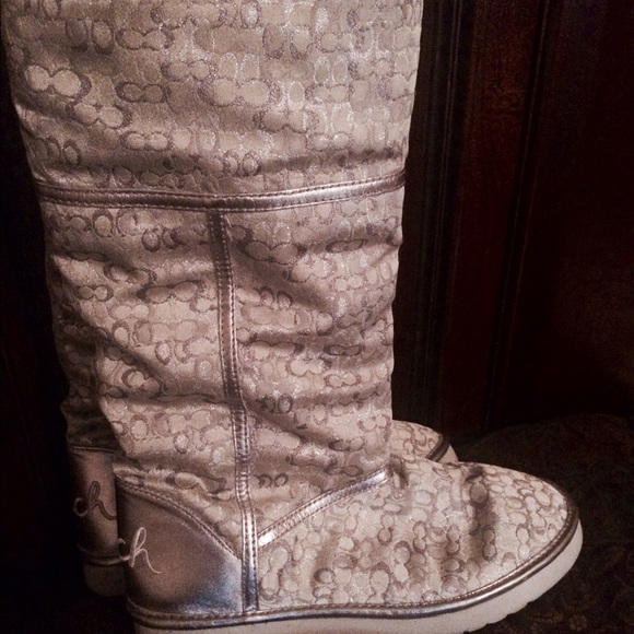 Coach silver shearling boots size 7